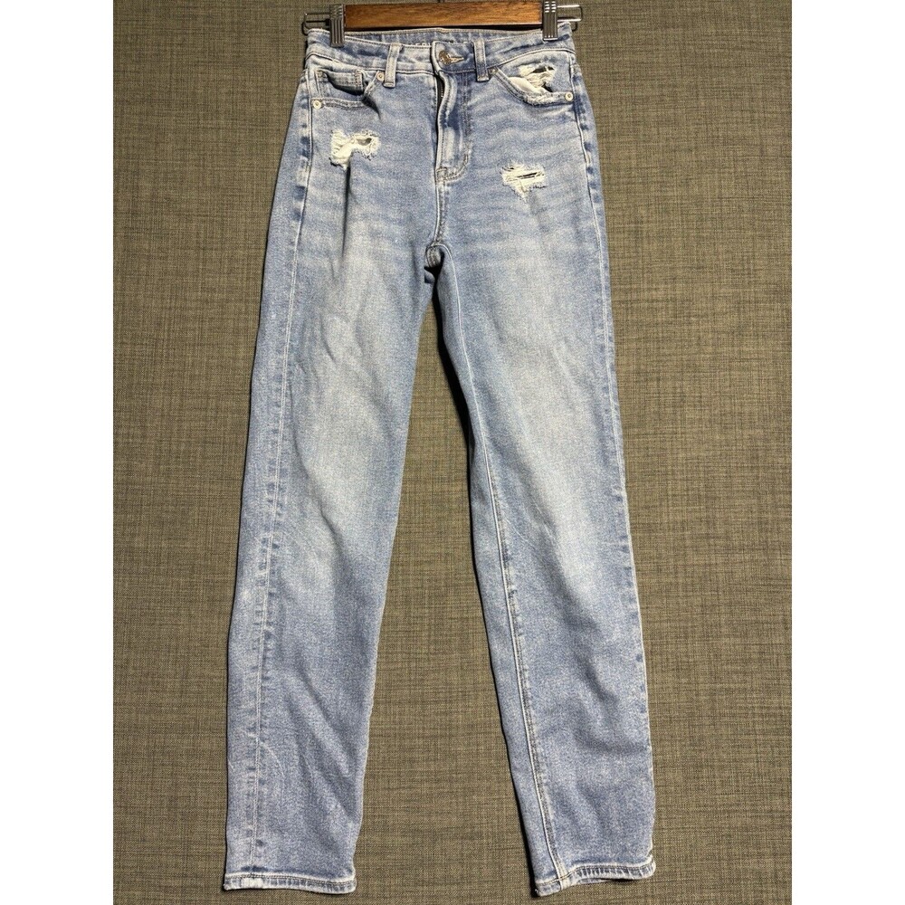 Womens American Eagle Stretch Jeans Size 000 Light Wash Distressed Skinny Pants